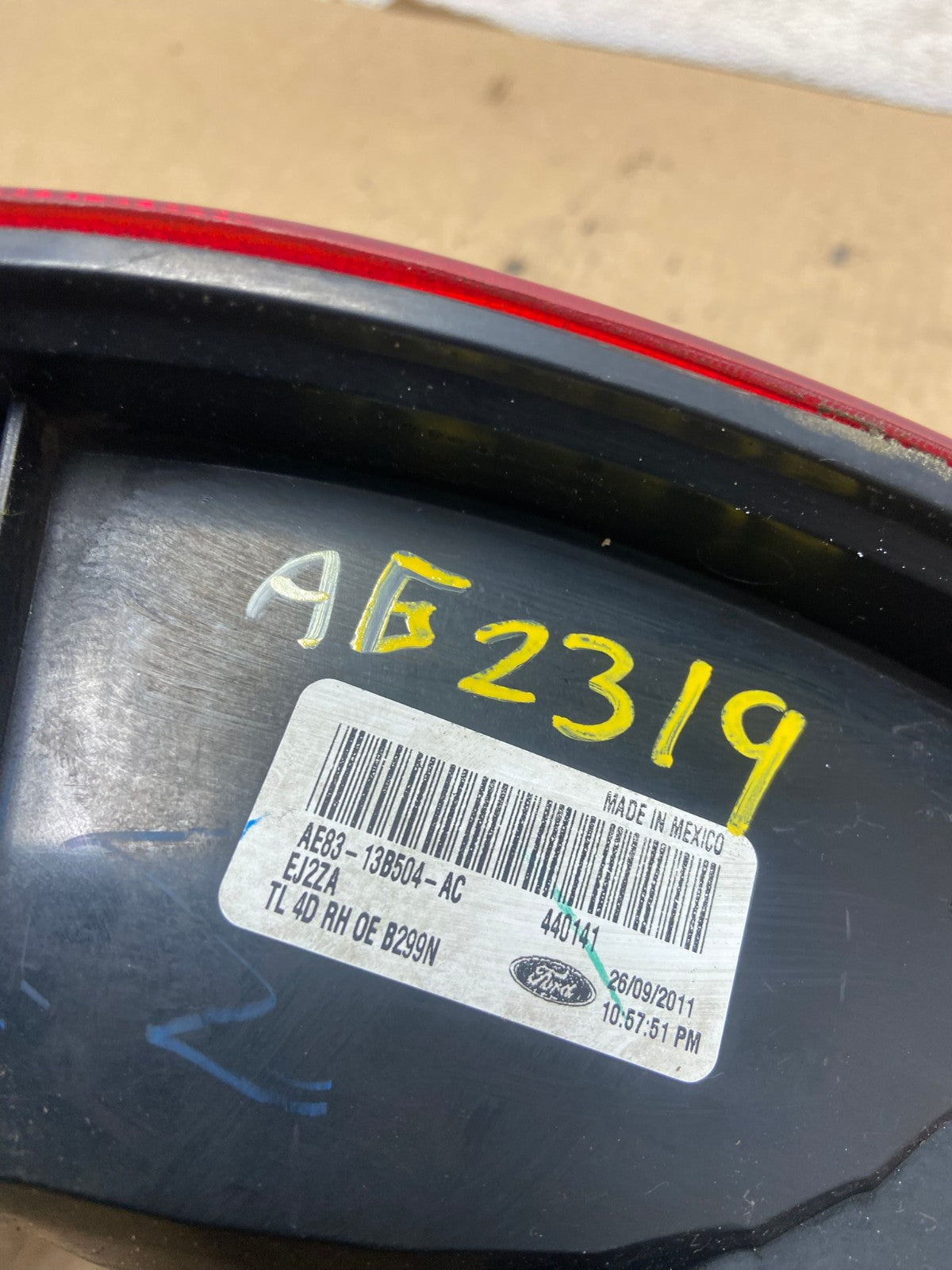 2011-2013 Ford Fiesta Sedan Right Passenger RH Side Tail Light AG2319 LK6
