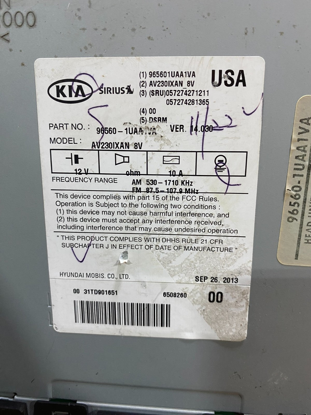 2013 2014 Kia Sorento AM/FM CD Radio Screen Display Oem AB0761 MS7