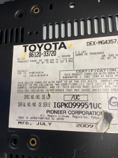 2007 2008 2009 Lexus ES350 Radio AM-FM CD Tuner Head Unit AI2733 DG6