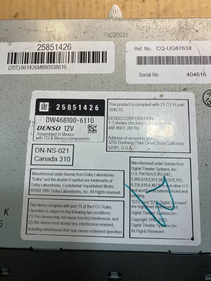 2008 to 2012 Cadillac SRX CTS Audio Radio Screen Display Player AB7448 DG6