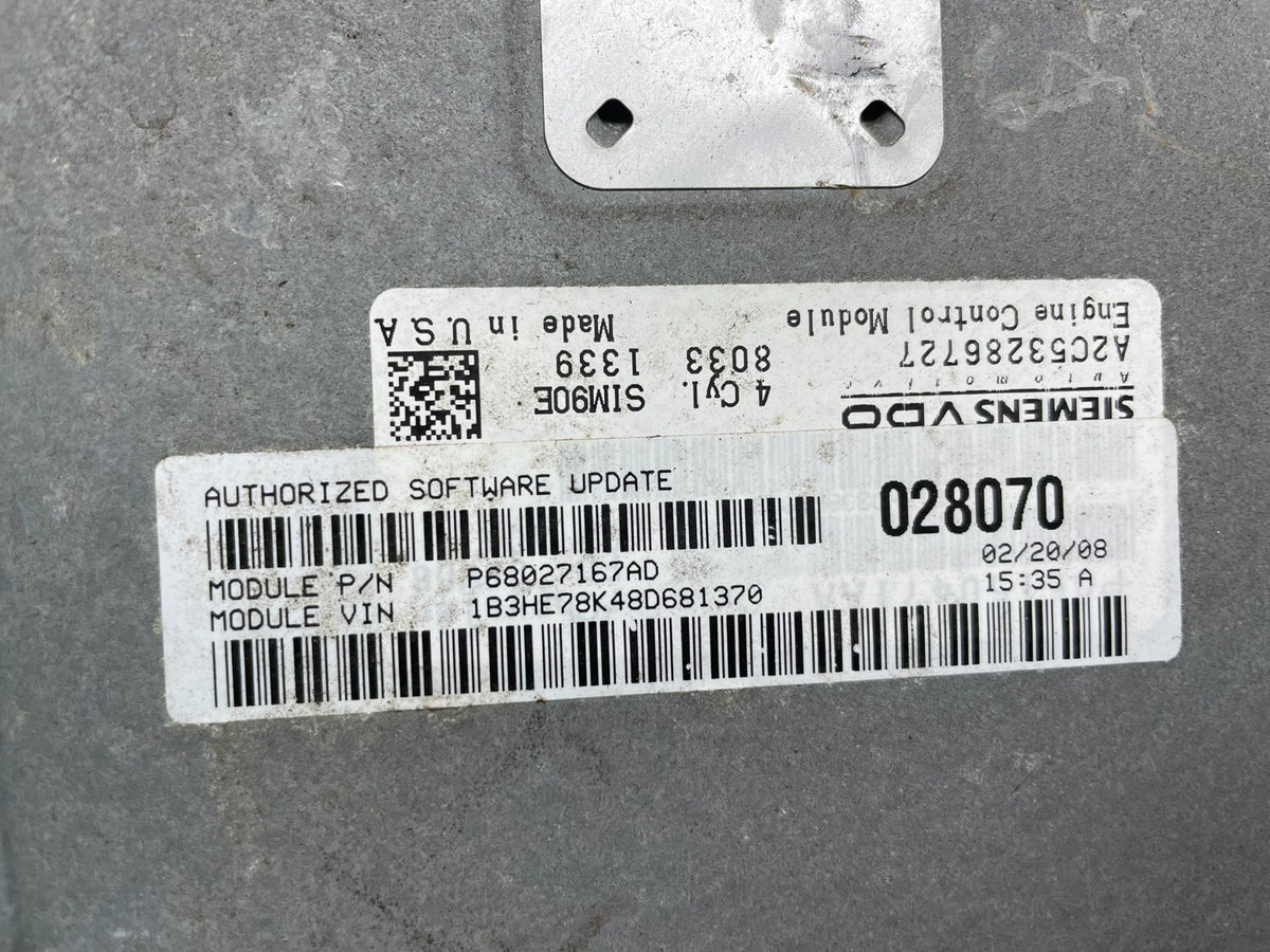 2007 to 2010 Dodge Caliber ECM Engine Computer Module ECU P68027167AD t7468 DG4