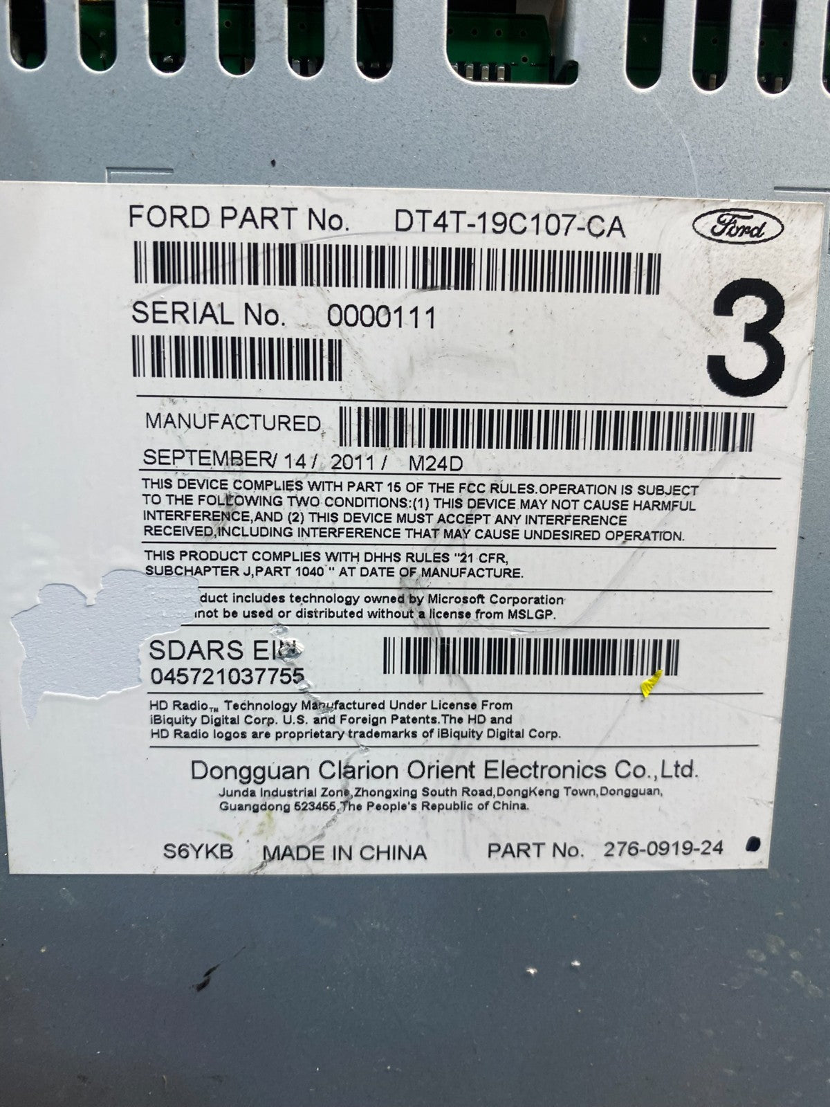 2012 to 2014 Ford Edge AM/FM Radio Reciever AJ0532 DG6