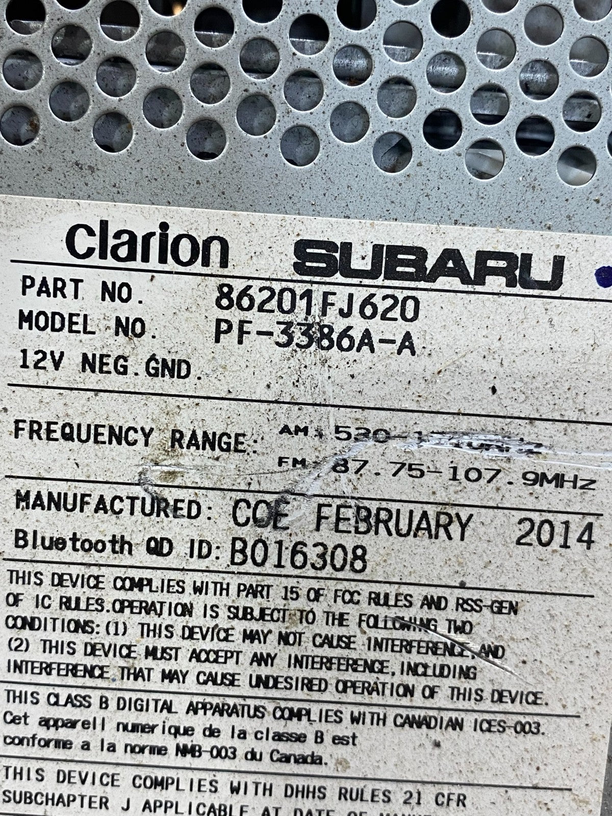 2012 - 2014 Subaru Impreza Radio AM/FM CD Plater AUX AD9519 DG6