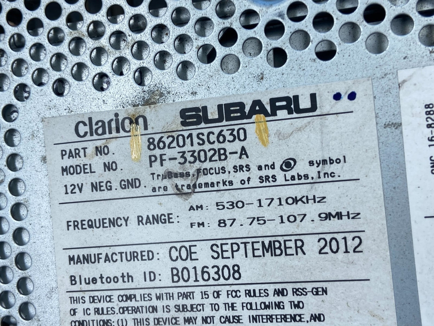 2011 to 2013 Subaru Forester AM/FM CD Plater Radio AF6356 DG5