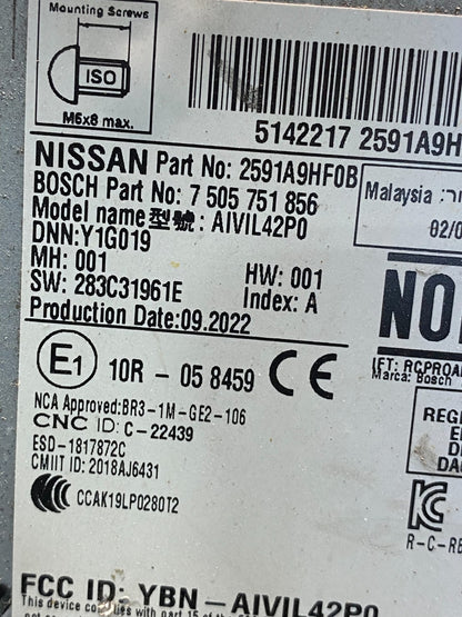 2023 Nissan Altima Radio Audio Screen Display AM/FM ad9893 DG6