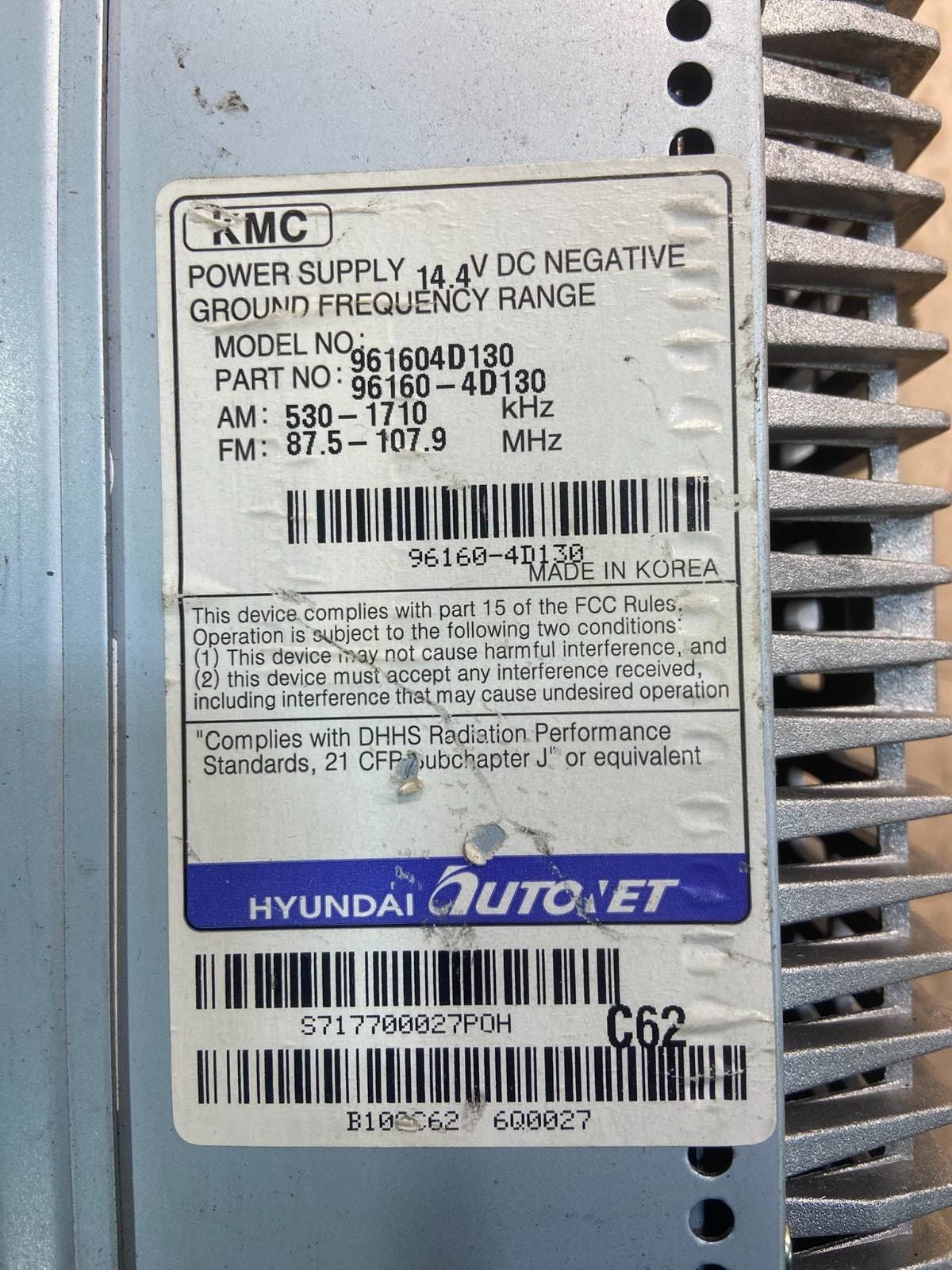 Kia Hyundai Radio 96160-4d130 Y7598 PS5