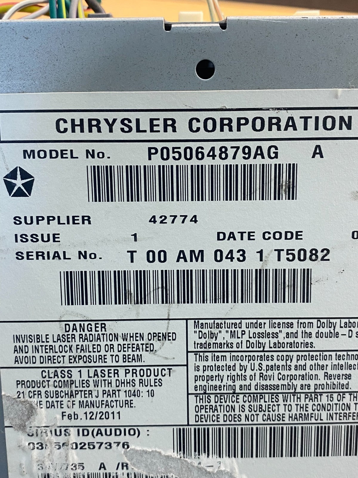 2007 2014 Jeep Dodge Chrysler Screen Display CD Player Satellite Radio AE4785 DG6