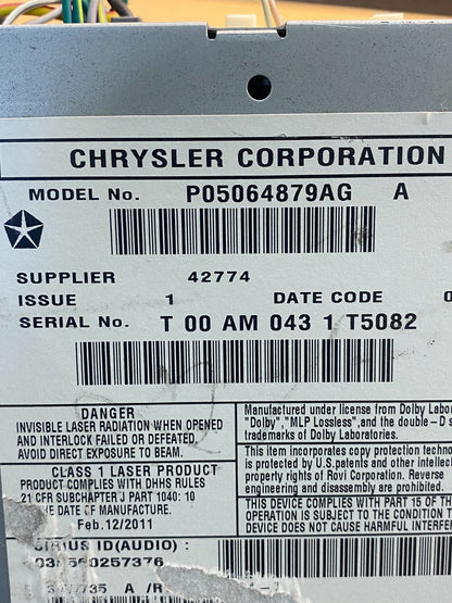2007 2014 Jeep Dodge Chrysler Screen Display CD Player Satellite Radio AE4785 DG6
