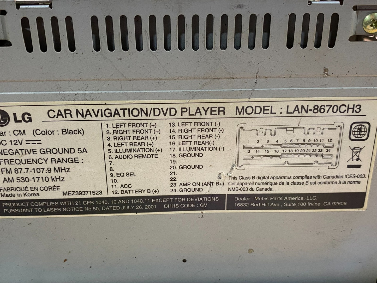 2007 to 2009 Hyundai Santa Fe Radio Navigation CD Mp3 Player AG36016