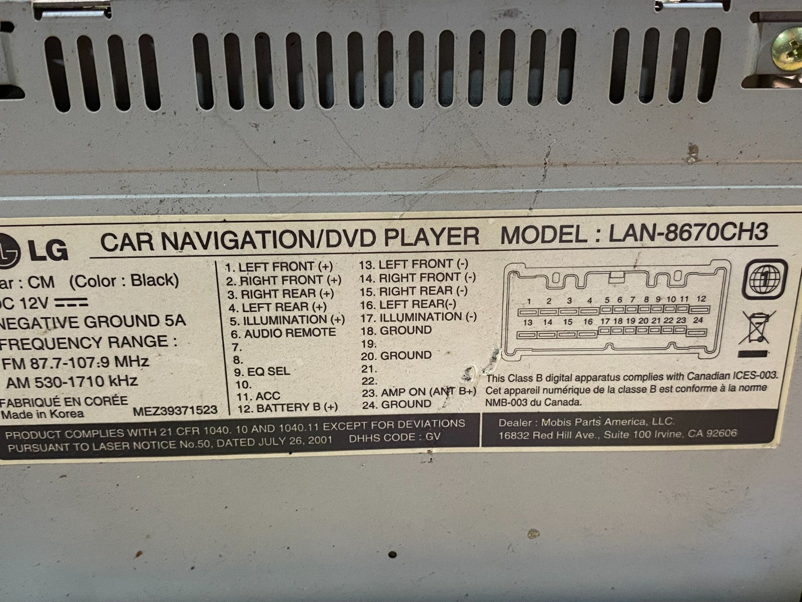 2007 to 2009 Hyundai Santa Fe Radio Navigation CD Mp3 Player AG36016