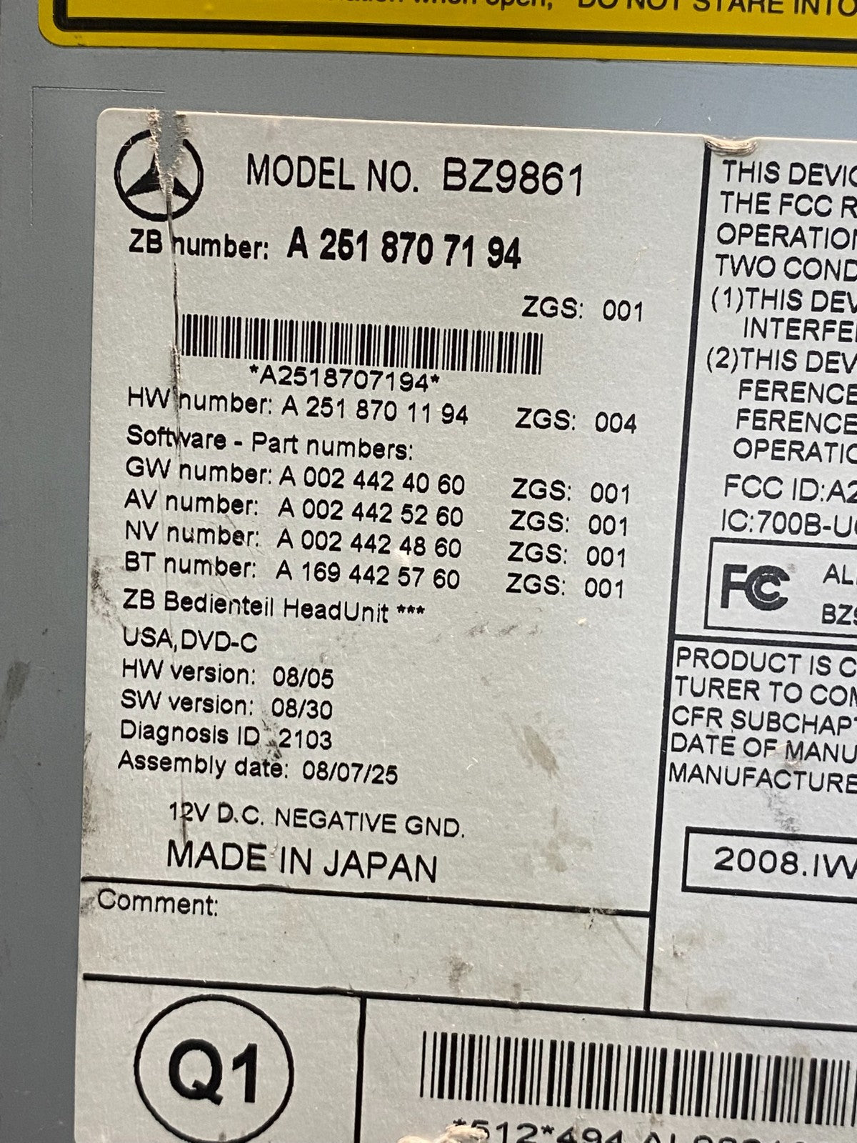 2006-2009 Mercedes W251 R350 Head Command Navigation Radio Player AG9500 DG6