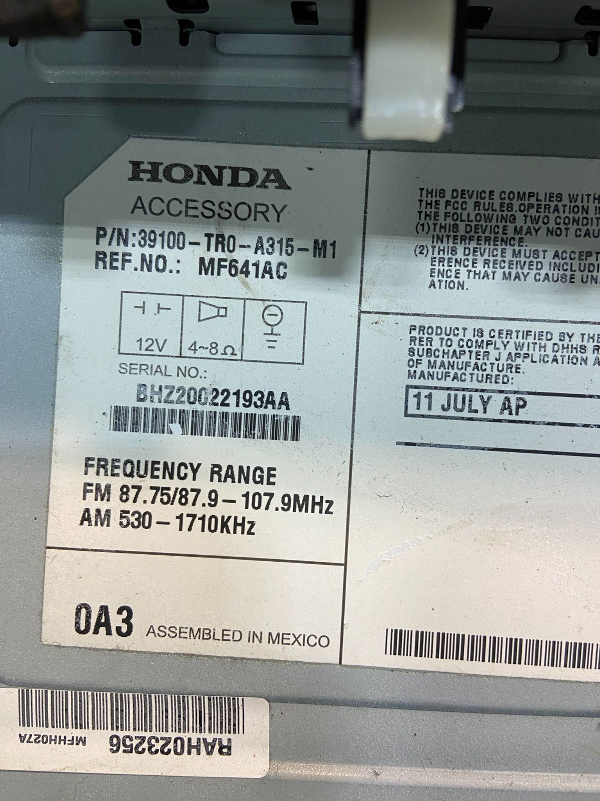 2012 Honda Civic Radio AM/FM Climate Control Air Vent Bezel Y7574  DG7