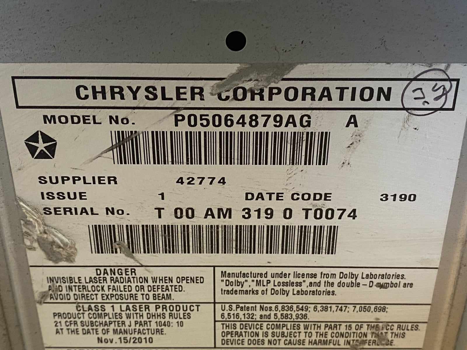 2007 2014 Jeep Dodge Chrysler Screen Display CD Player Satellite Radio AF4218 DW6