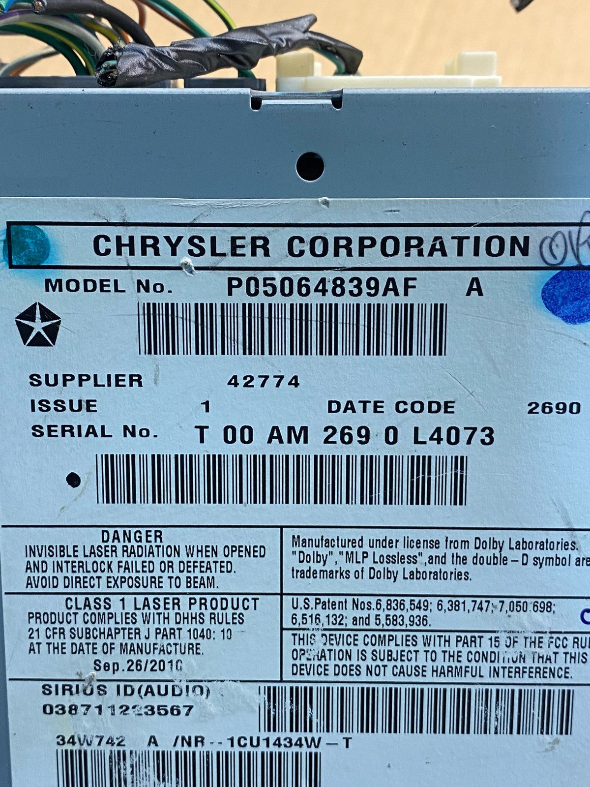 2011 Jeep Grand Cherokee Media Satellite Radio Screen Display AG9423 DW6
