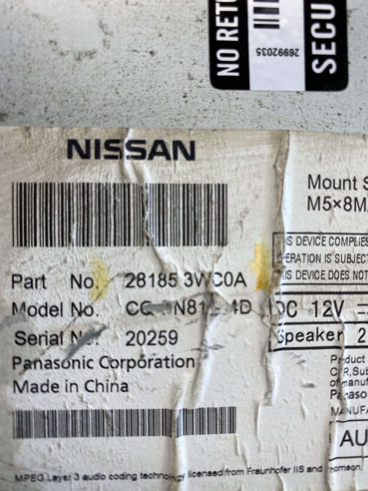 2014 to 2015 Nissan Versa Radio CD Player AM/FM Screen Display AB9575  DG4