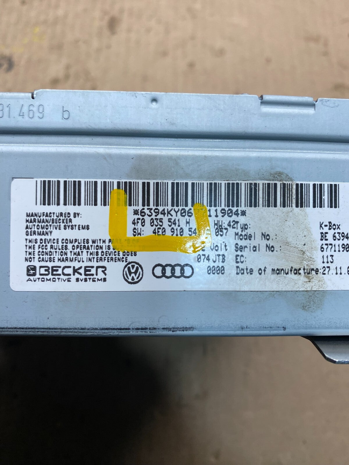 2005 - 2009 Audi A6 Stereo Tuner Receiver M6698 DG6