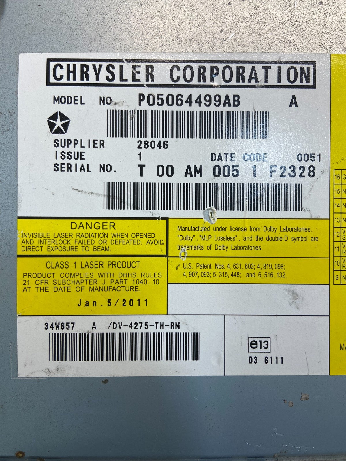 2009 2010 2011 Volkswagen Routan Video DVD Player Z0537 DG6