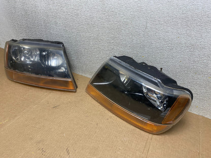 1999 - 2004 Jeep Grand Cherokee Left+Right Set Black Halogen Headlights W8407 DW1