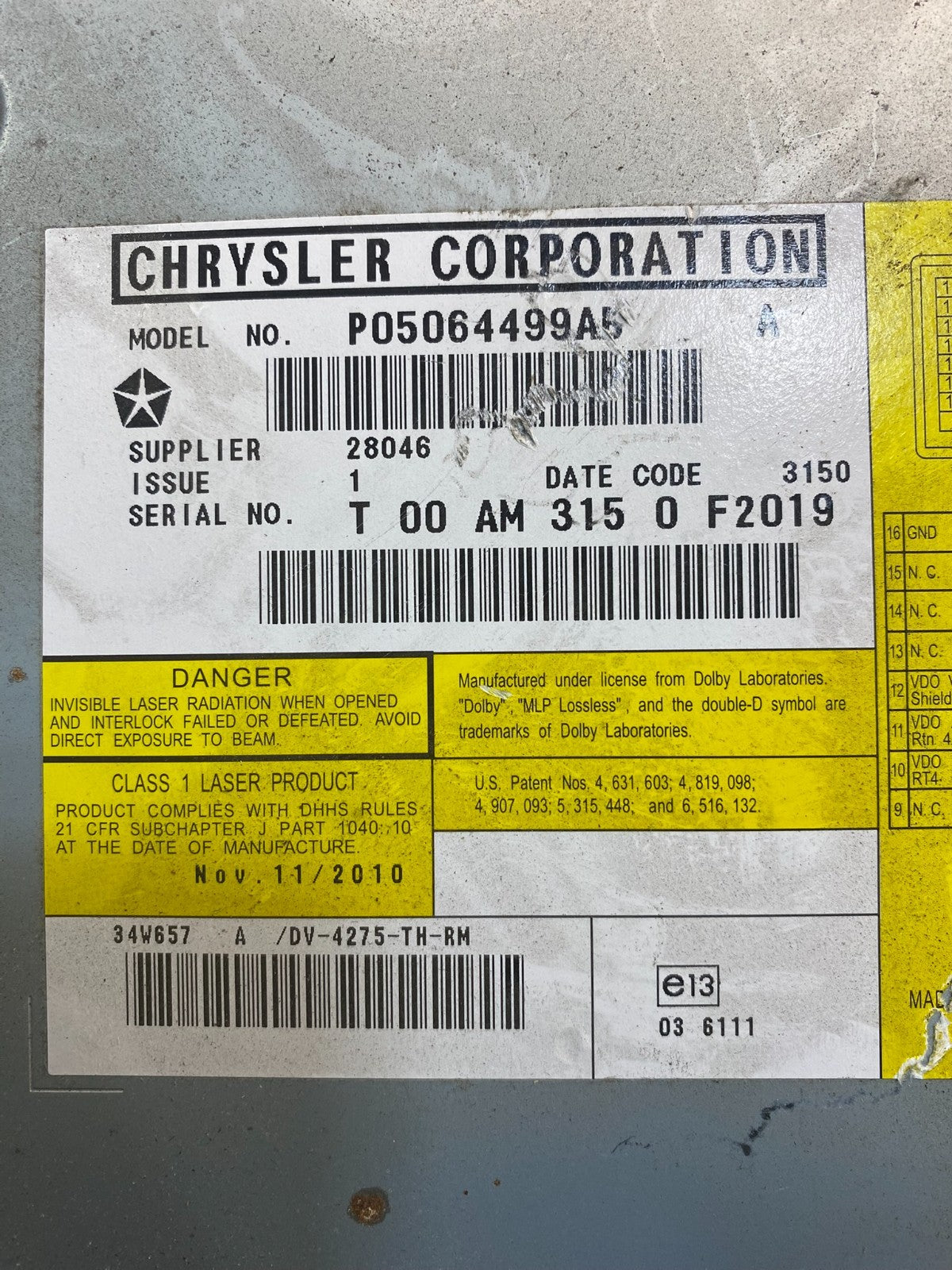 2009 2010 2011 Volkswagen Routan Video DVD Player AC2422 DG6