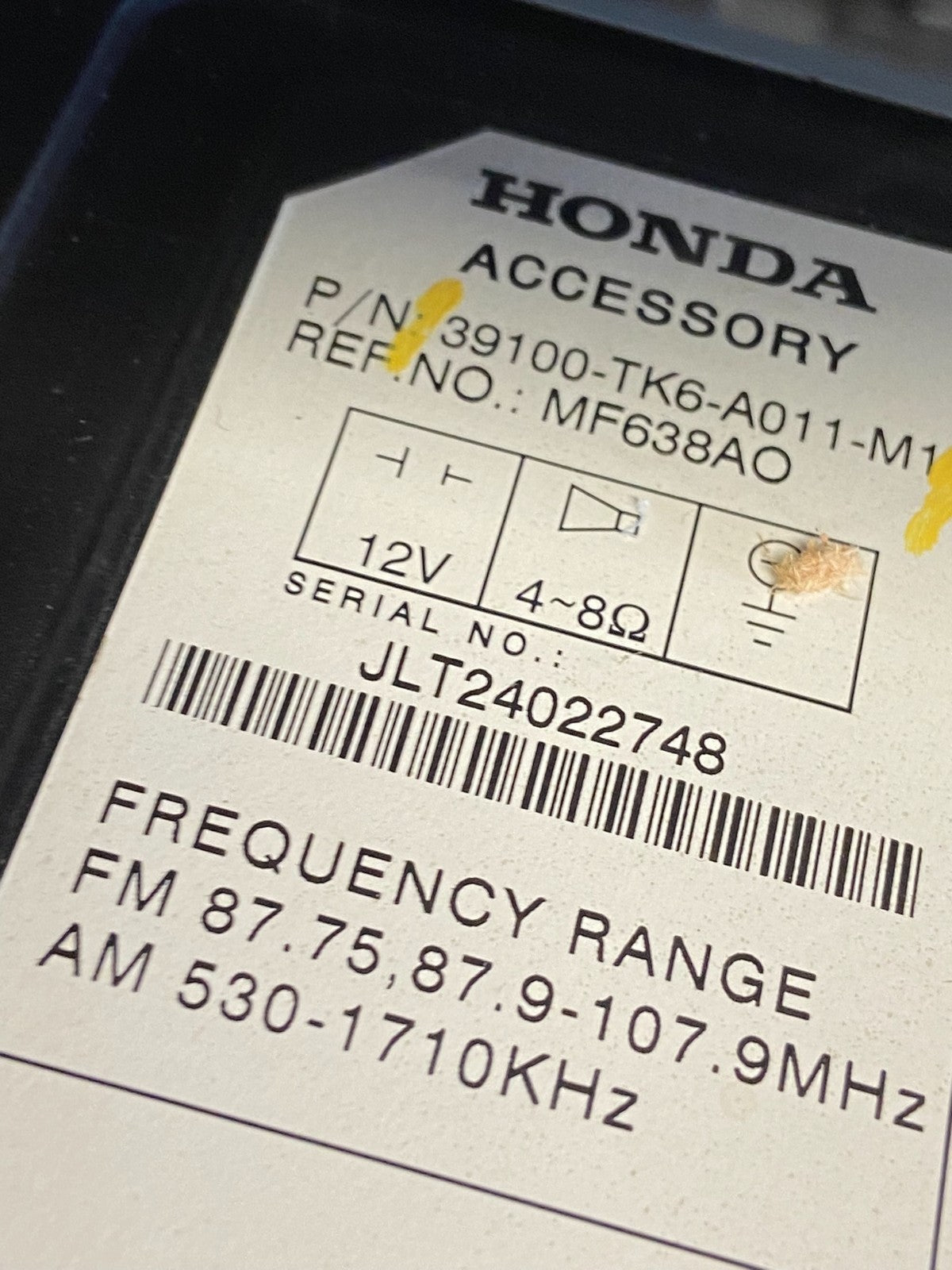 2009 to 2014 Honda Fit Radio CD Player AM/FM MP3 AUX AD1936 DG6