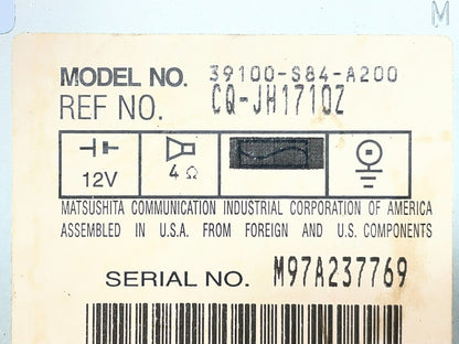 1998 1999 2000 Honda Accord Stereo Radio Receive AM FM CD AI0562 DG9