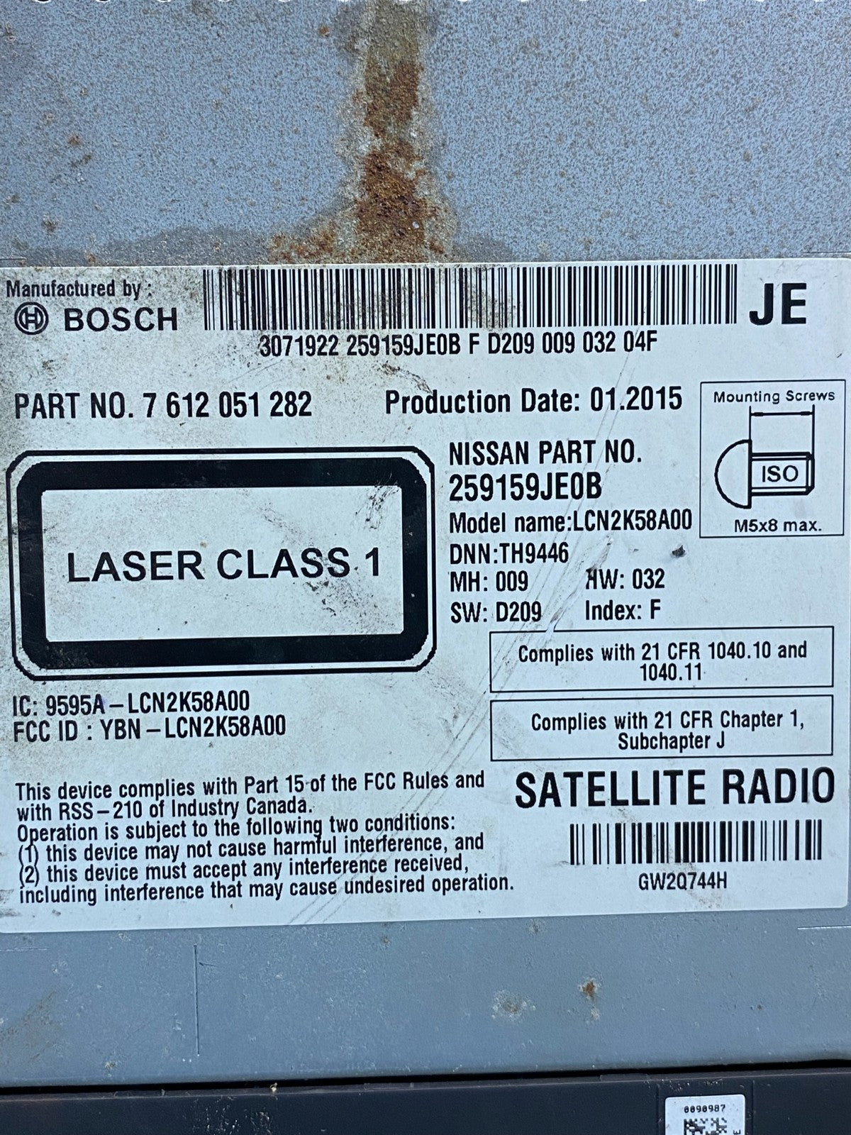 2015 to 2016 Nissan Sentra Versa Radio CD Player AM/FM 259159JE0B AI9912 DW8