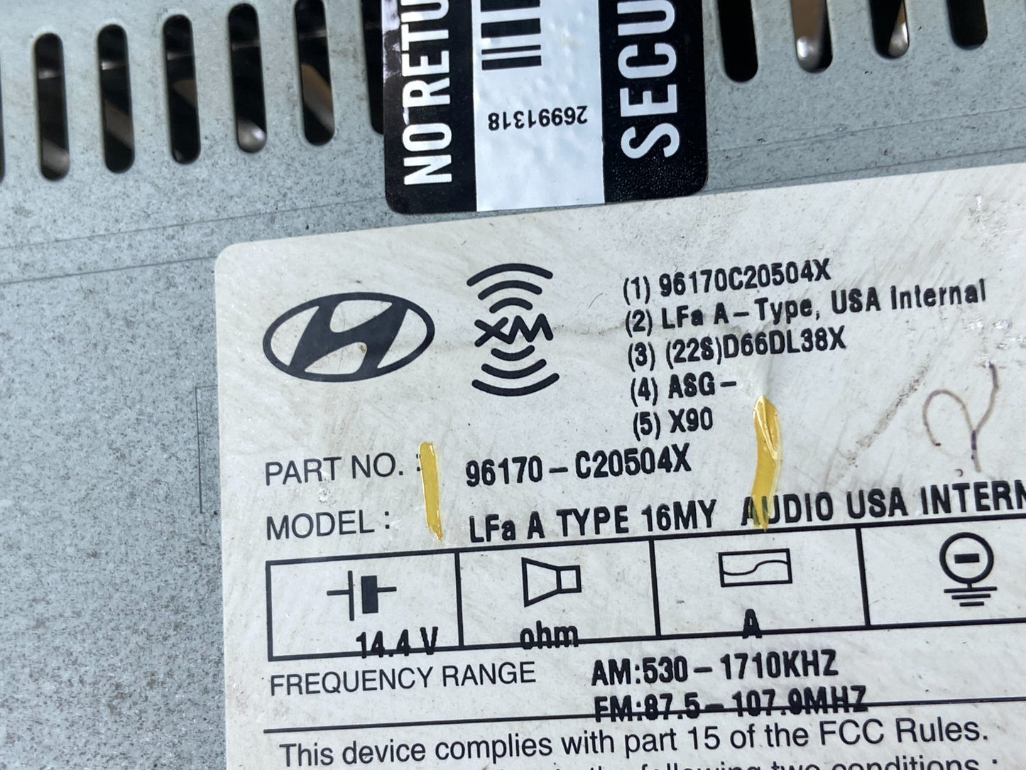 2016 to 2017 Hyundai Sonata Radio CD Player AM/FM Audio Z4150 DG5