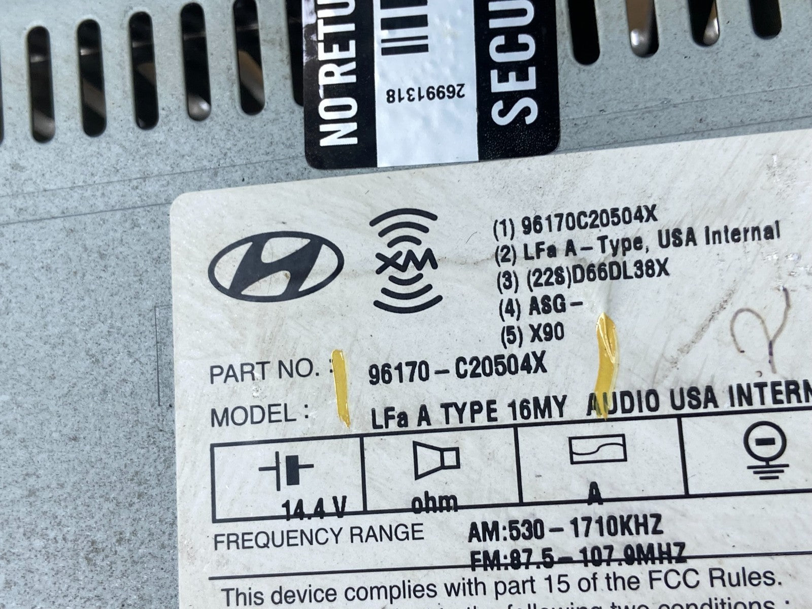 2016 to 2017 Hyundai Sonata Radio CD Player AM/FM Audio Z4150 DG5